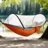 3-in-1 Camping Hammock with Automatic Pop-Up Mosquito Net, Lightweight 70D Nylon Portable Hammock Supports 440lbs