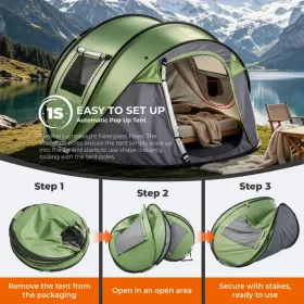 4 Person Pop Up Tent for Camping, Waterproof Instant Family Tent with Front Awning, Automatic Tent Throw Pop Up Instant Flip Pop Tent for Camping