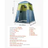 Camping Shower Tent, 1 Room, Portable Privacy Tent Changing Room with Shower Bag, Ground Stakes, Ropes, Carry Bag, and Support Poles