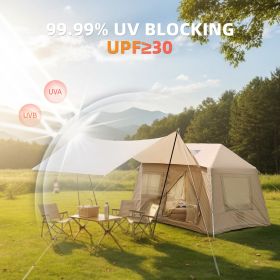 5.72m² Outdoor Inflatable Camping Tent With Canopy, Easy Setup 4 Season Windproof Glamping Tent with Mesh Windows & Pump, Outdoor Cotton Tent