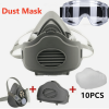 Half Face Cover Respirator Dust Mask Safety +10 Filters + anti-fog Goggles for Sanding Woodworking