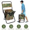 Collapsible Fishing Chair with Built-in Insulated Cooler Bag, Portable Oxford Outdoor Chair with Backrest