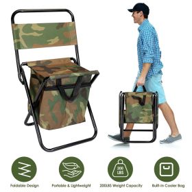Collapsible Fishing Chair with Built-in Insulated Cooler Bag, Portable Oxford Outdoor Chair with Backrest