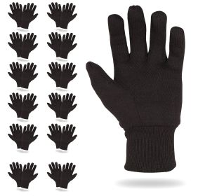 Brown Cotton Polyester Blend Knit Work Gloves, 10-Inch Size with Elastic Wrints