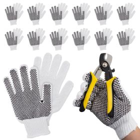 Work Gloves (White Polyester Cotton Blend, PVC Palm Dots, 9.5-inch String Knit)