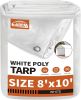 8'x10' White Tarp Waterproof 7.5 mil Medium Duty All Purpose Poly Tarps Cover Waterproof,Snow Proof UV Protection,Rip and Tear Proof,Poly Tarpaulin