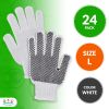 Work Gloves (White Polyester Cotton Blend, PVC Palm Dots, 9.5-inch String Knit)