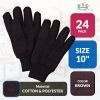 Brown Cotton Polyester Blend Knit Work Gloves, 10-Inch Size with Elastic Wrints