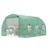Walk-In Tunnel Greenhouse Outdoor Plant Hot House with Storage Shelves, Roll-up Mesh Door and Vent Windows