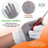 Work Gloves (White Polyester Cotton Blend, PVC Palm Dots, 9.5-inch String Knit)