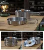 Outdoor hiking 304 stainless steel pot folding handle camping portable frying pan soup pot home picnic cookware set