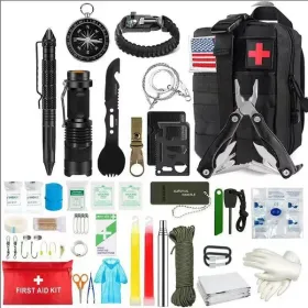 Outdoor SOS Emergency Survival Kit Multifunctional Survival Tool Tactical Civil Air Defense Combat Readiness Emergency Kit (Color: Advanced black, Ships From: China)